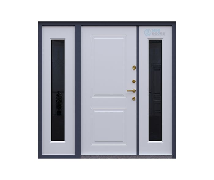 Двустворчатая входная дверь «Lion» с боковым остеклением и терморазрывом