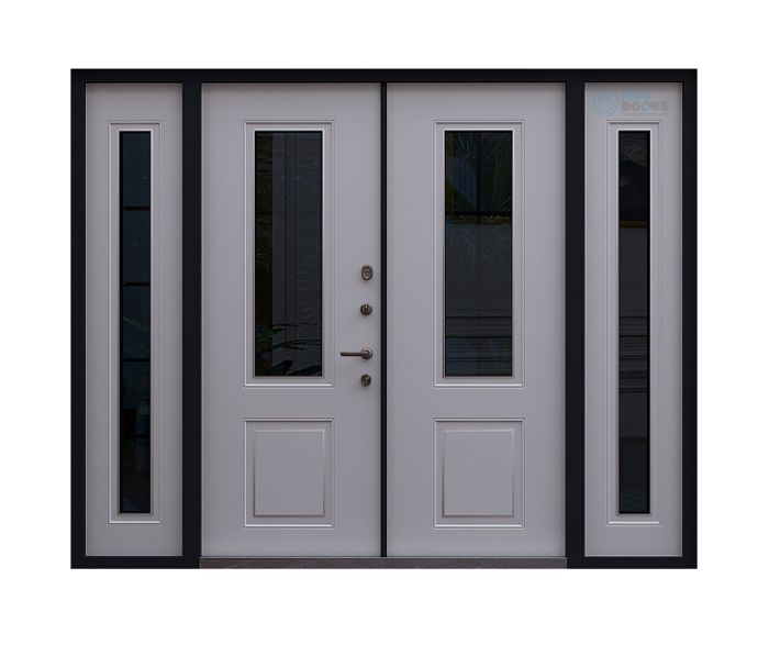 Двустворчатая входная дверь «Fusion» с боковыми фрамугами, утеплением и терморазрывом