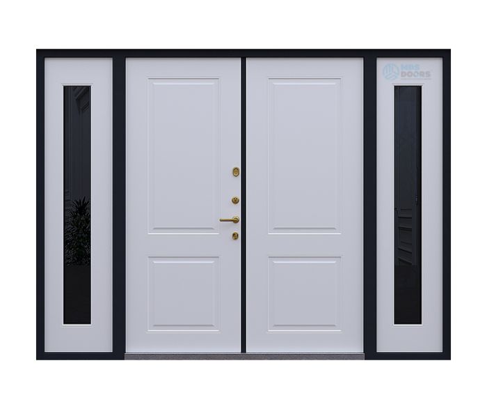 Двустворчатая входная дверь «Lion» с боковым остеклением и терморазрывом