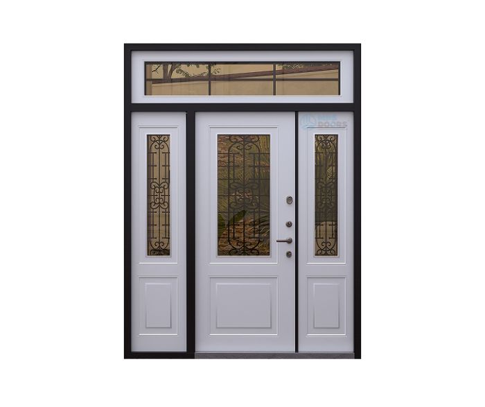 Входная дверь «Fusion сложный» с фрамугой, боковым остеклением и терморазрывом