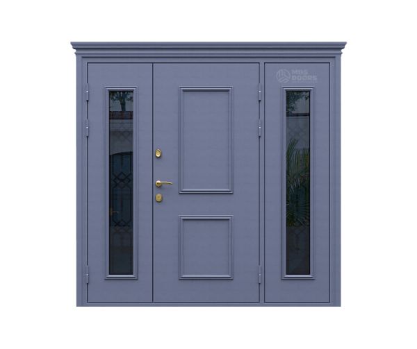 Двустворчатая входная дверь «Lion» с боковым остеклением и терморазрывом